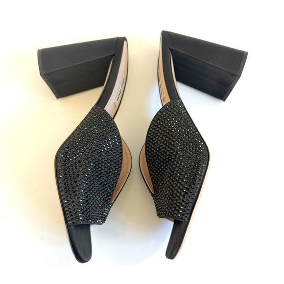 Miu Miu black Satin Leather Crystal embellished high heel slip on mules EU 40 - Picture 4 of 10